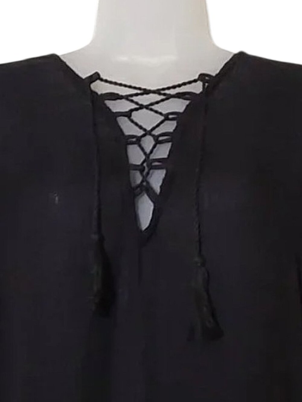 Walter Baker Acapulco Kaftan Black Tassel Sheer Beach Coverup Resort/Vacation OS - Picture 5 of 6